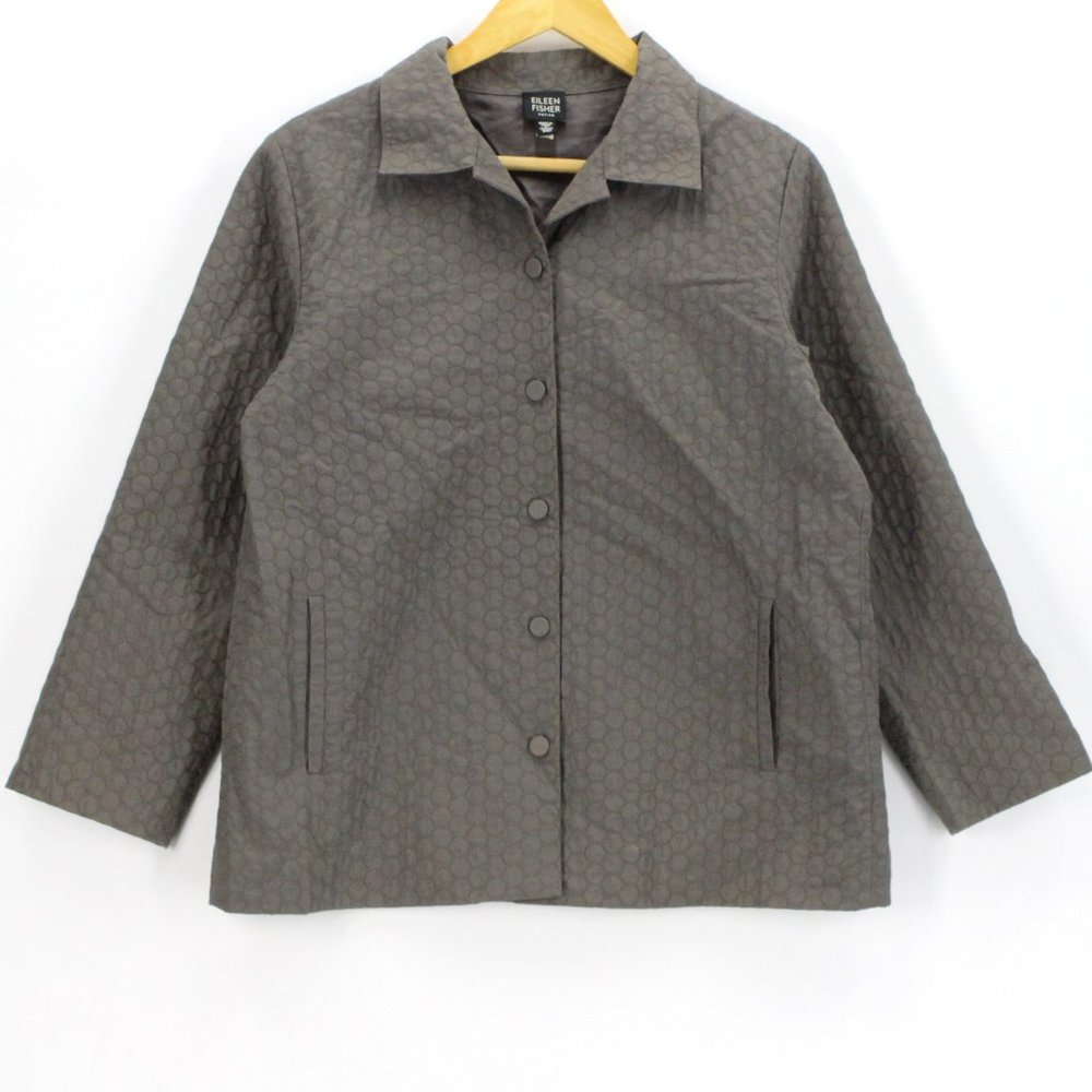 Eileen Fisher Gray Quilted Jacket, Cotton, With Pockets, Medium. EUC.